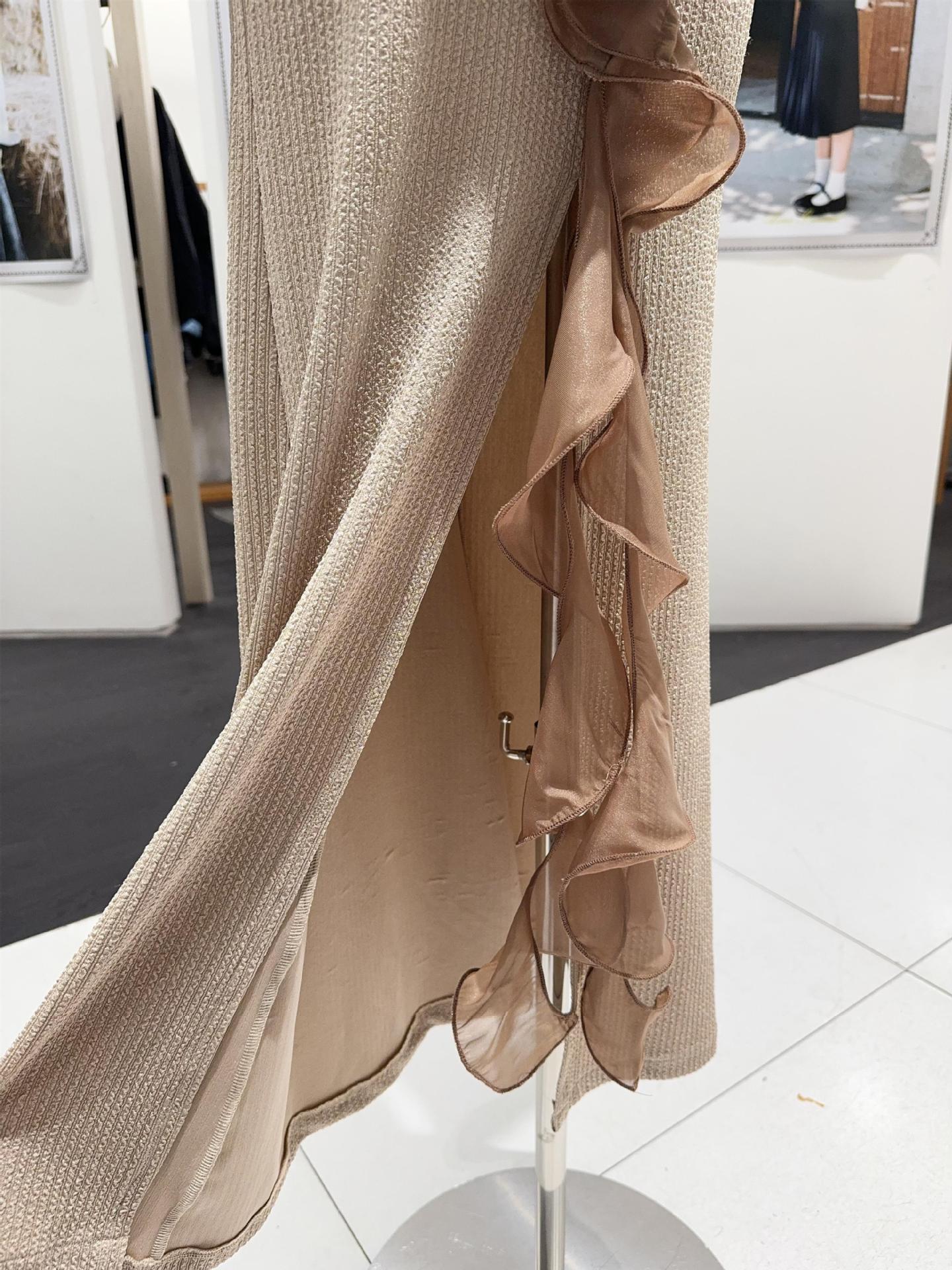 RACHEL CONTOUR RUFFLE KNIT MAXI DRESS, PALE BROWN