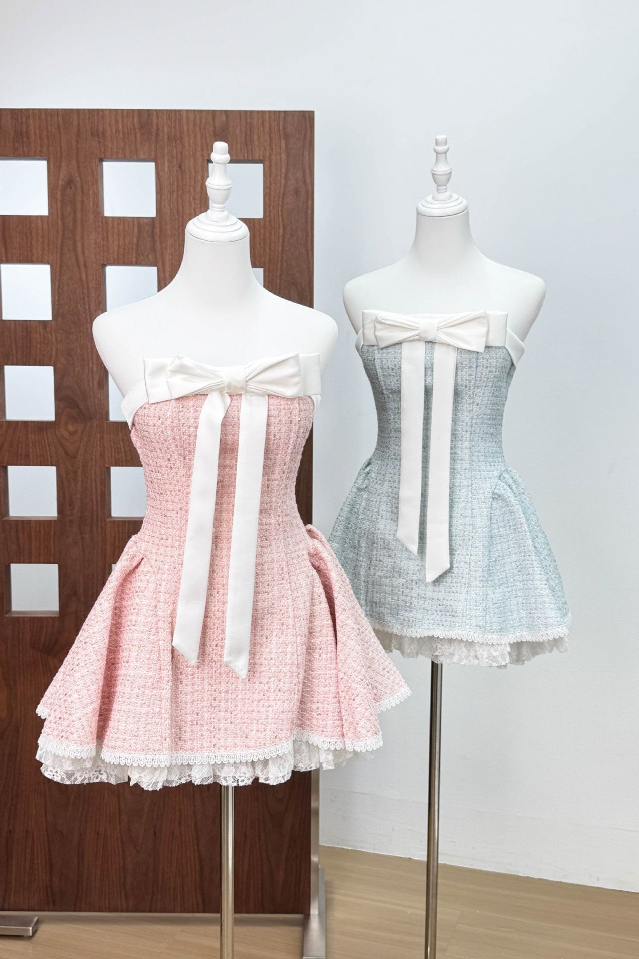 BOW LACE TUBE TOP MINI DRESS PINK