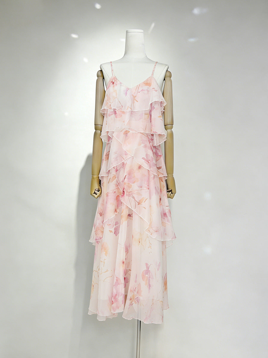 BEVERLY V-NECK STRAPLESS CHIFFON MAXI DRESS PINK