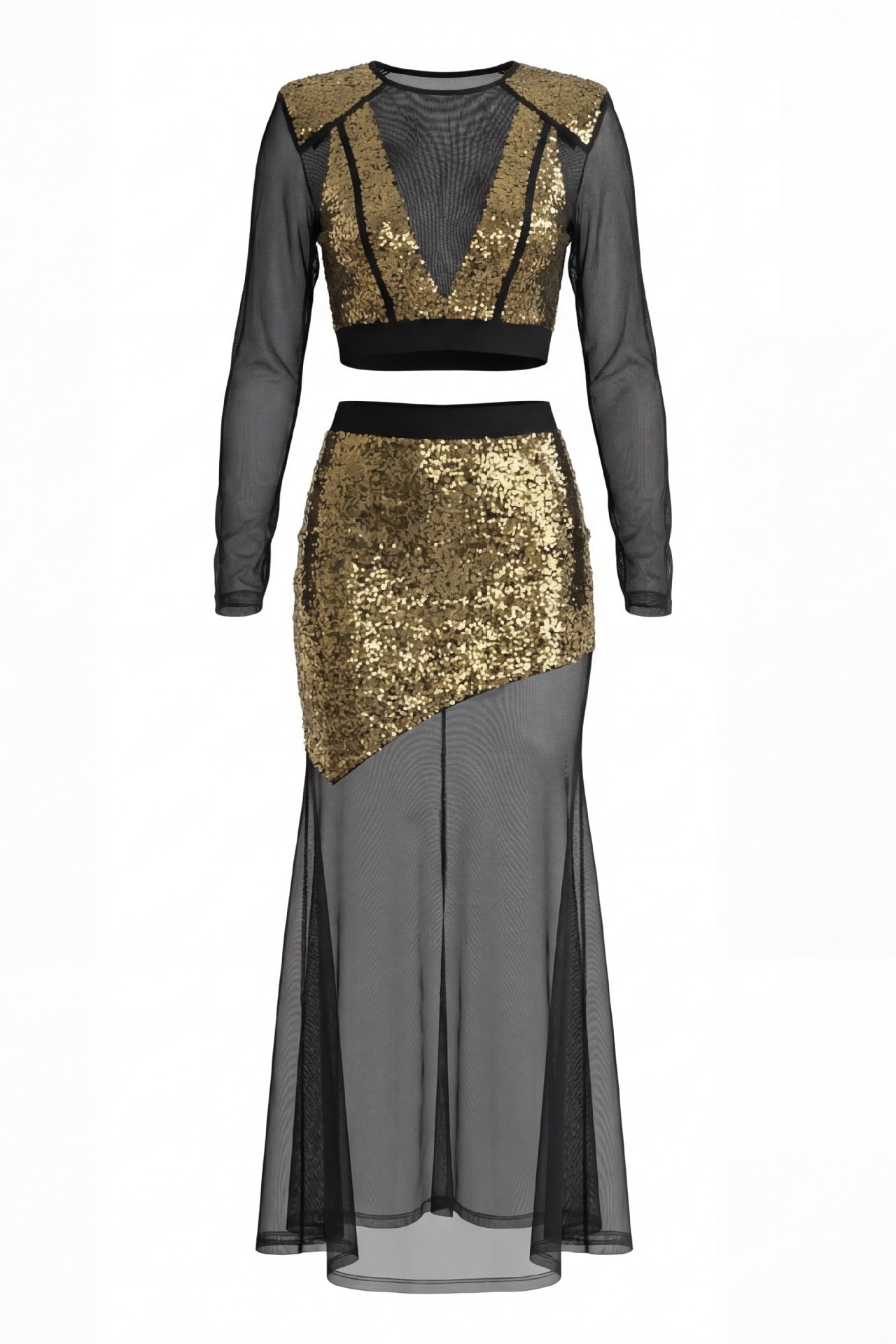 GOLD SEQUIN MESH TWO-PIECE SET PARTY