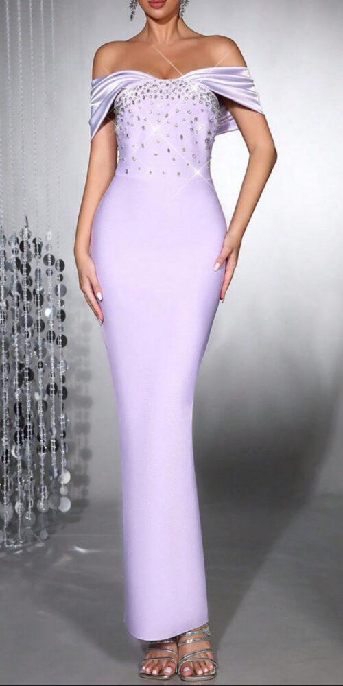 belen Diamond off-Shoulder bodycon Maxi Bandage Dress in pale purple belen Diamond off-Shoulder bodycon Maxi Bandage Dress in pale purple