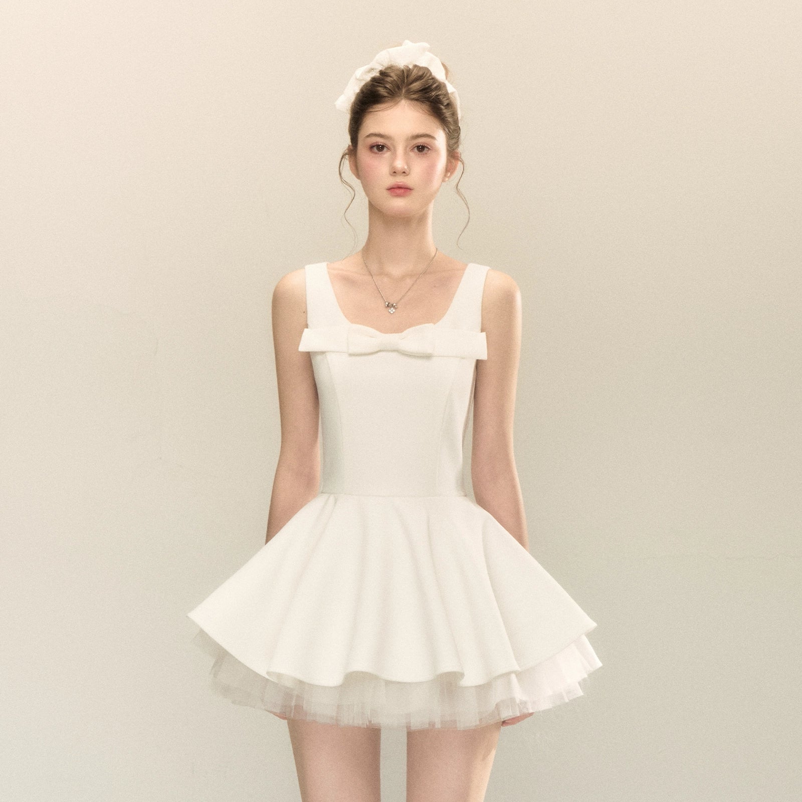 SPLICED MESH PUFFY MINI DRESS FOR PARTY