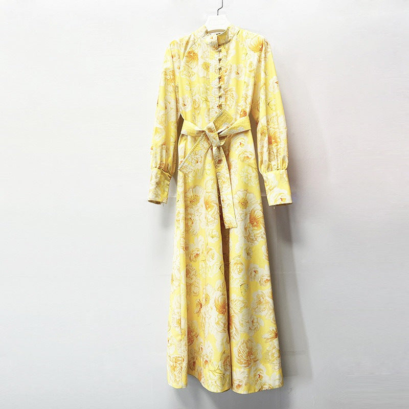 XAVIERA YELLOW FLORAL CHIFFON MAXI DRESS