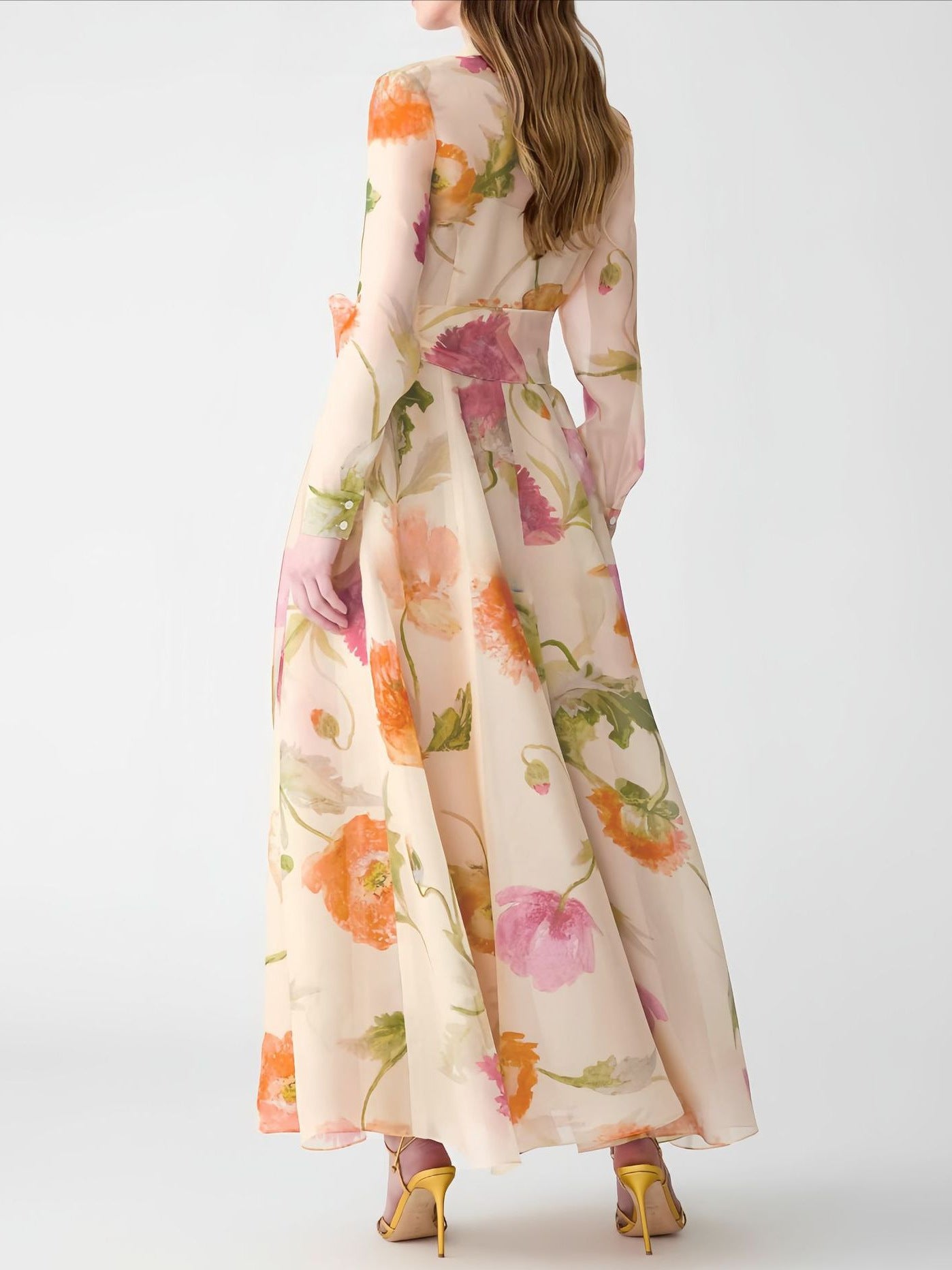 PRINTED LONG SLEEVE STRAP DRESS FOR PARTY