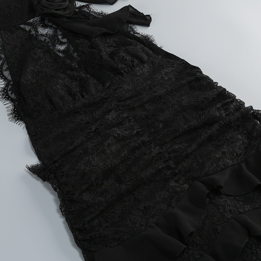 HULDA BLACK COTTON LACE MAXI DRESS FOR EVENTS