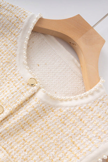CELESTE TWEED VEST & PLEATED SKIRT SET IN APRICOT