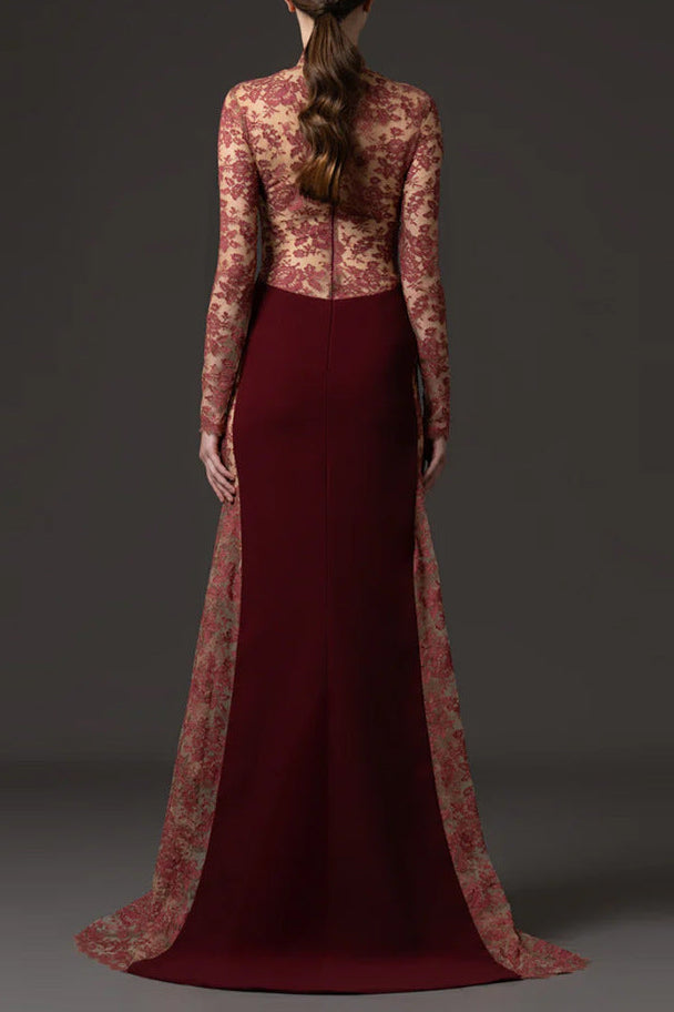 TRISTA MESH EMBROIDERY RED MAXI DRESS FOR EVENTS