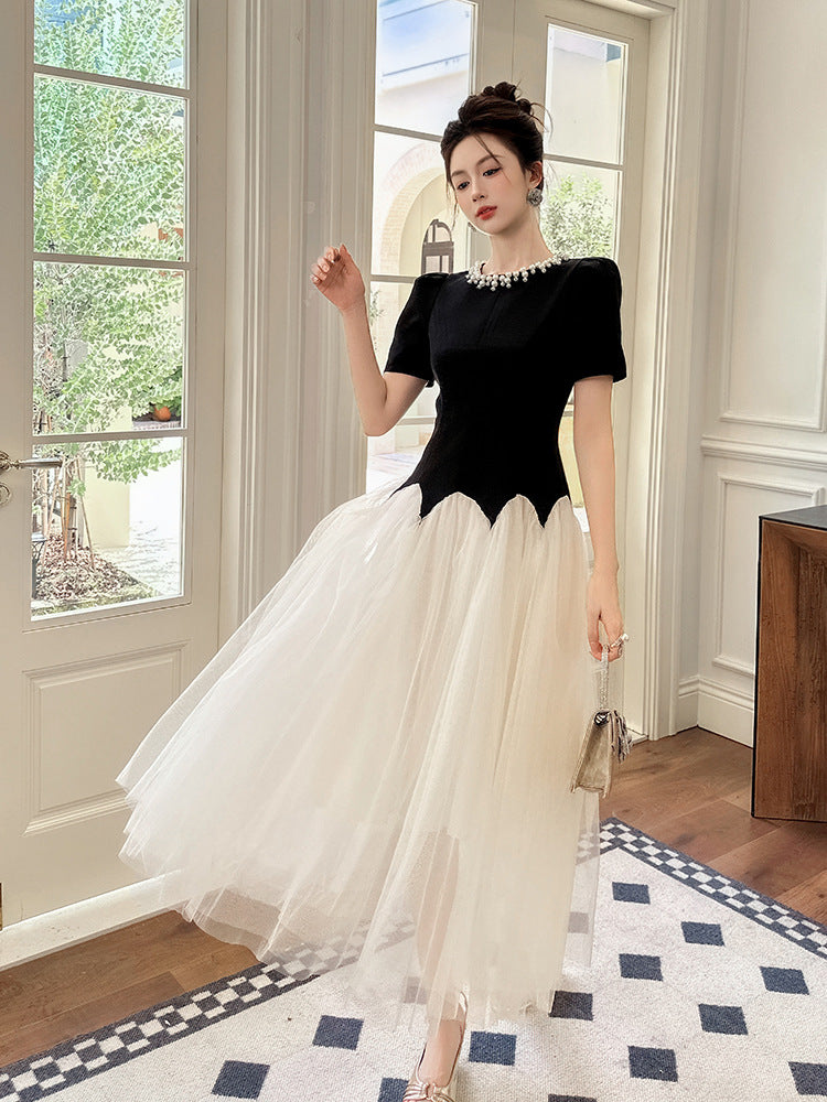 LEONA TWO-TONE RHINESTONE TULLE MAXI DRESS