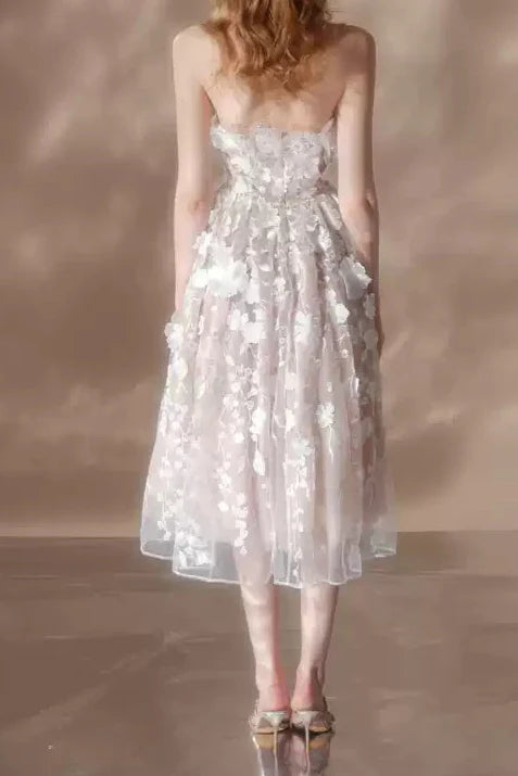 ANNA CRYSTAL FLORAL MIDI DRESS WHITE EMBROIDERY