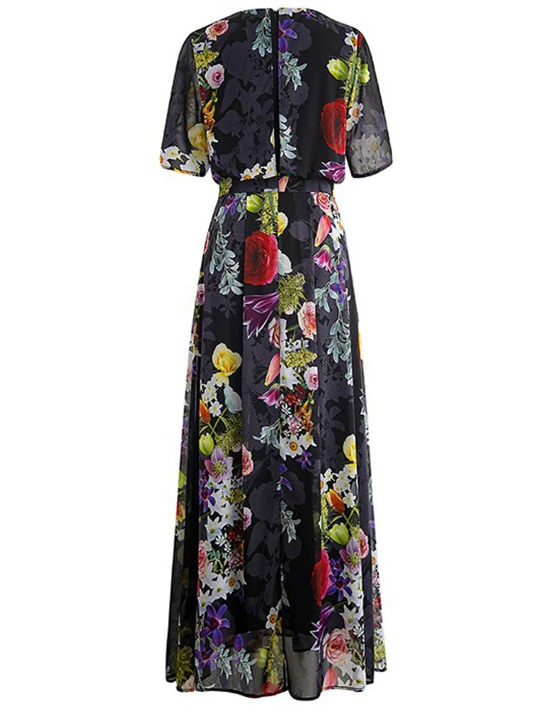 FLORAL SHORT SLEEVE MAXI DRESS FOR SUMMER