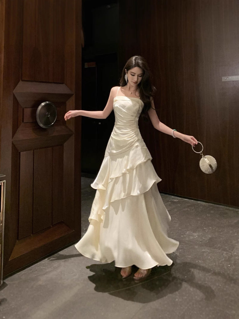 HELEN PLEATED RUFFLE MAXI DRESS - WHITE WEDDING GUEST