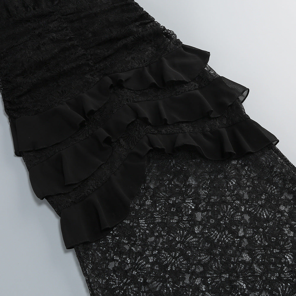 HULDA BLACK COTTON LACE MAXI DRESS FOR EVENTS