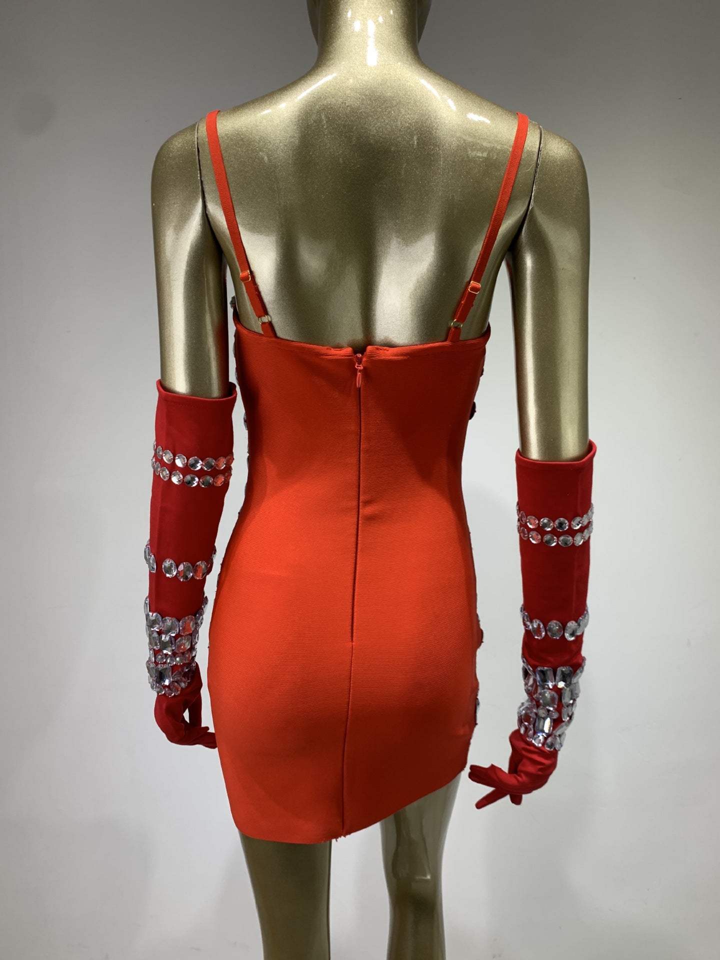 CRYSTAL RED BANDAGE DRESS W/ GLOVES - EVENING PARTY