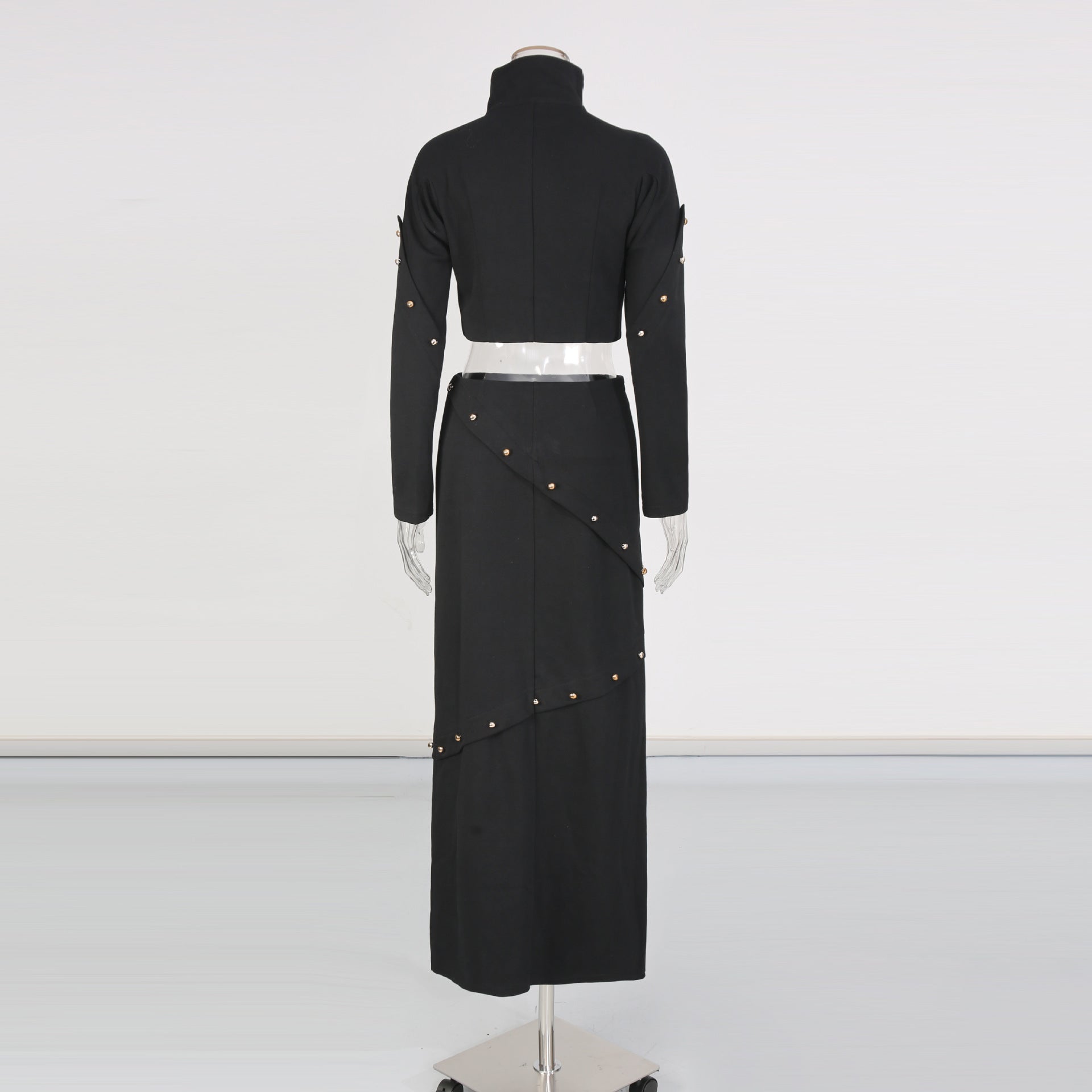 BUTTON-EMBELLISHED COTTON-JERSEY MAXI SKIRT SUIT