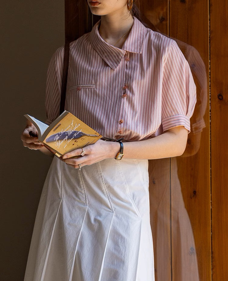BLEND STRIPE SHORT SLEEVE SHIRT FOR CASUAL WORK