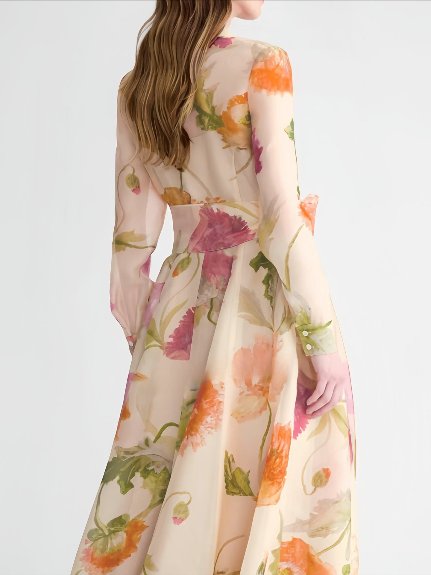 PRINTED LONG SLEEVE STRAP DRESS FOR PARTY