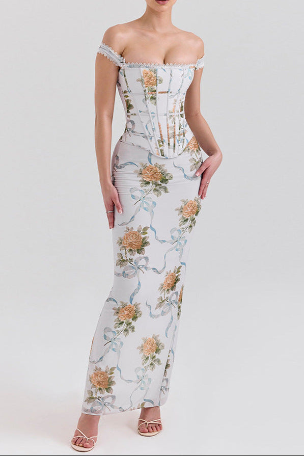 PHOENIX WHITE FLORAL CORSET MAXI DRESS