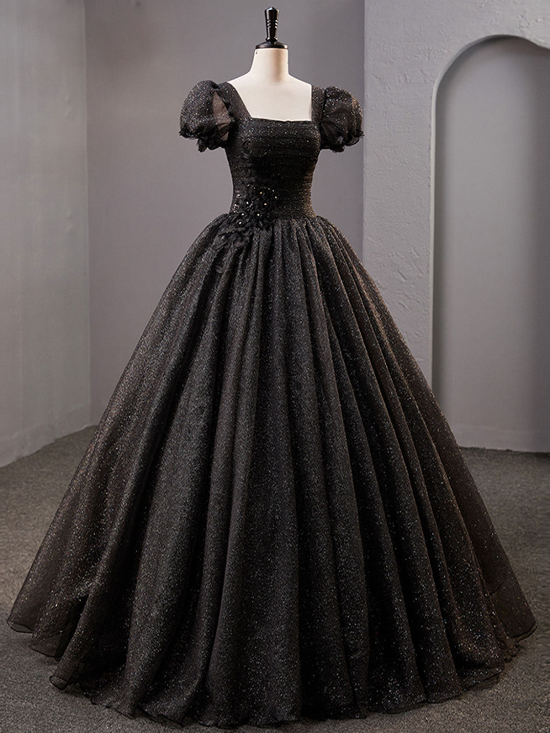 O1CN015ZXcvw1hduGpN7NSv__2690354301 SHINY BLACK SQUARE NECK TULLE PROM GOWN