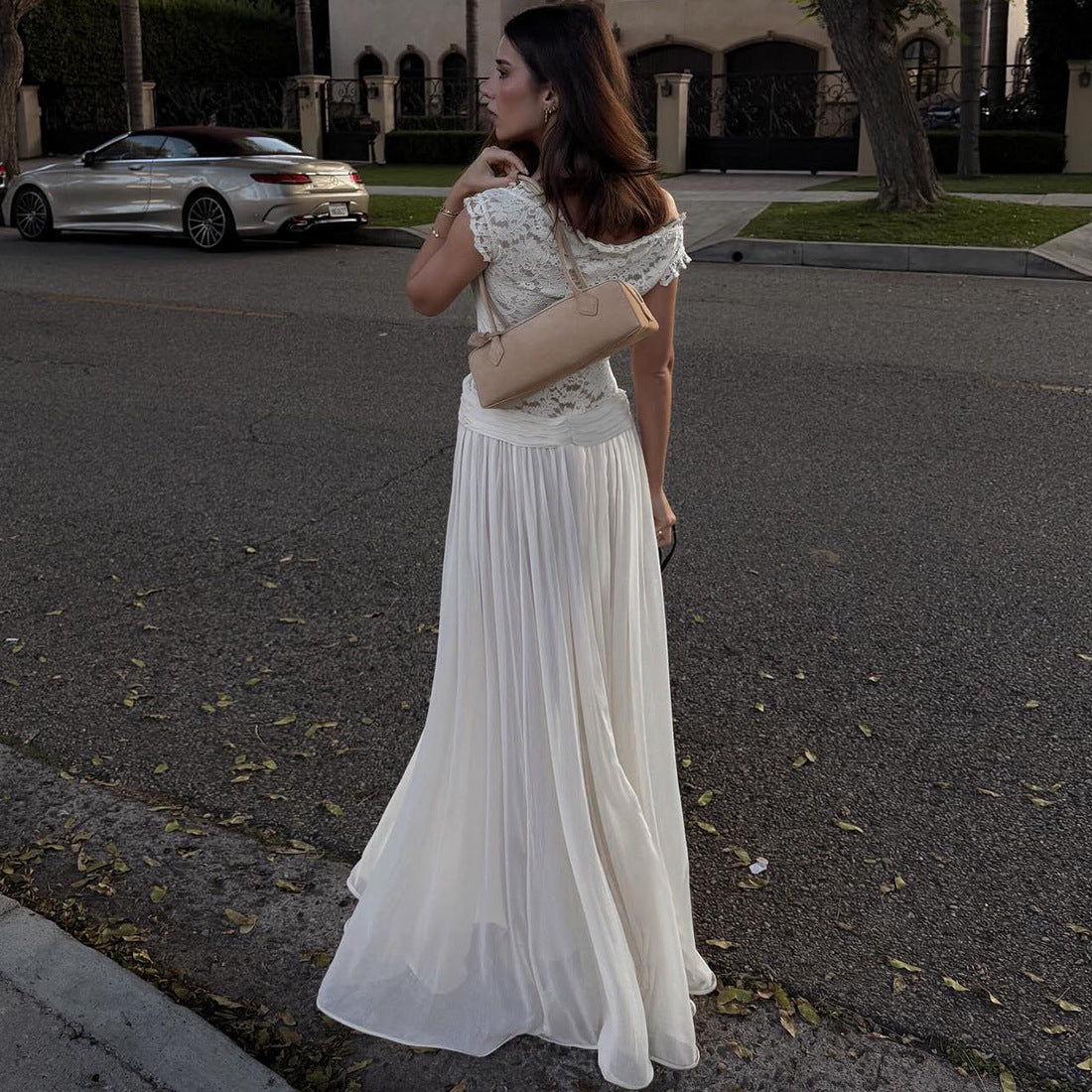 SHEER V-NECK LACE MAXI DRESS, WINTER PARTY STYLE