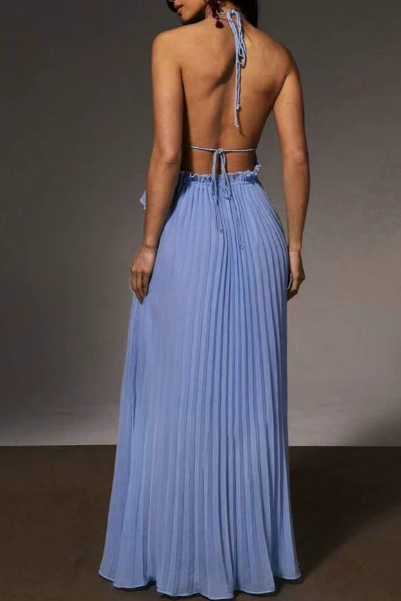 HALTER PLEATED MAXI DRESS FOR EVENING