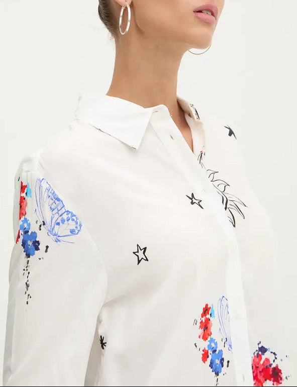WHITE STAR PRINT OVERSIZED SHIRT FOR CASUAL