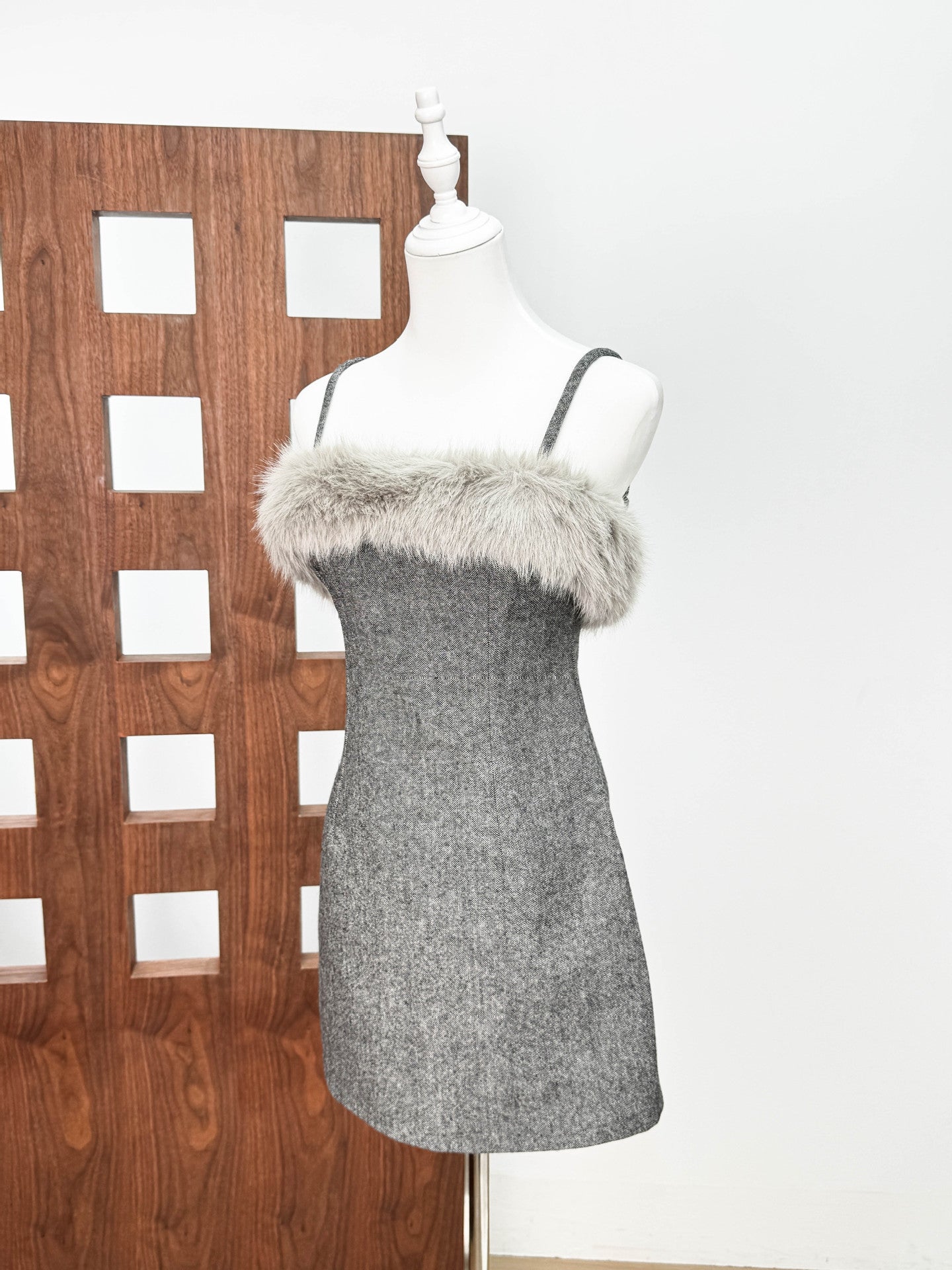 VICTORIA GREY FAUX FUR MINI DRESS FOR PARTY