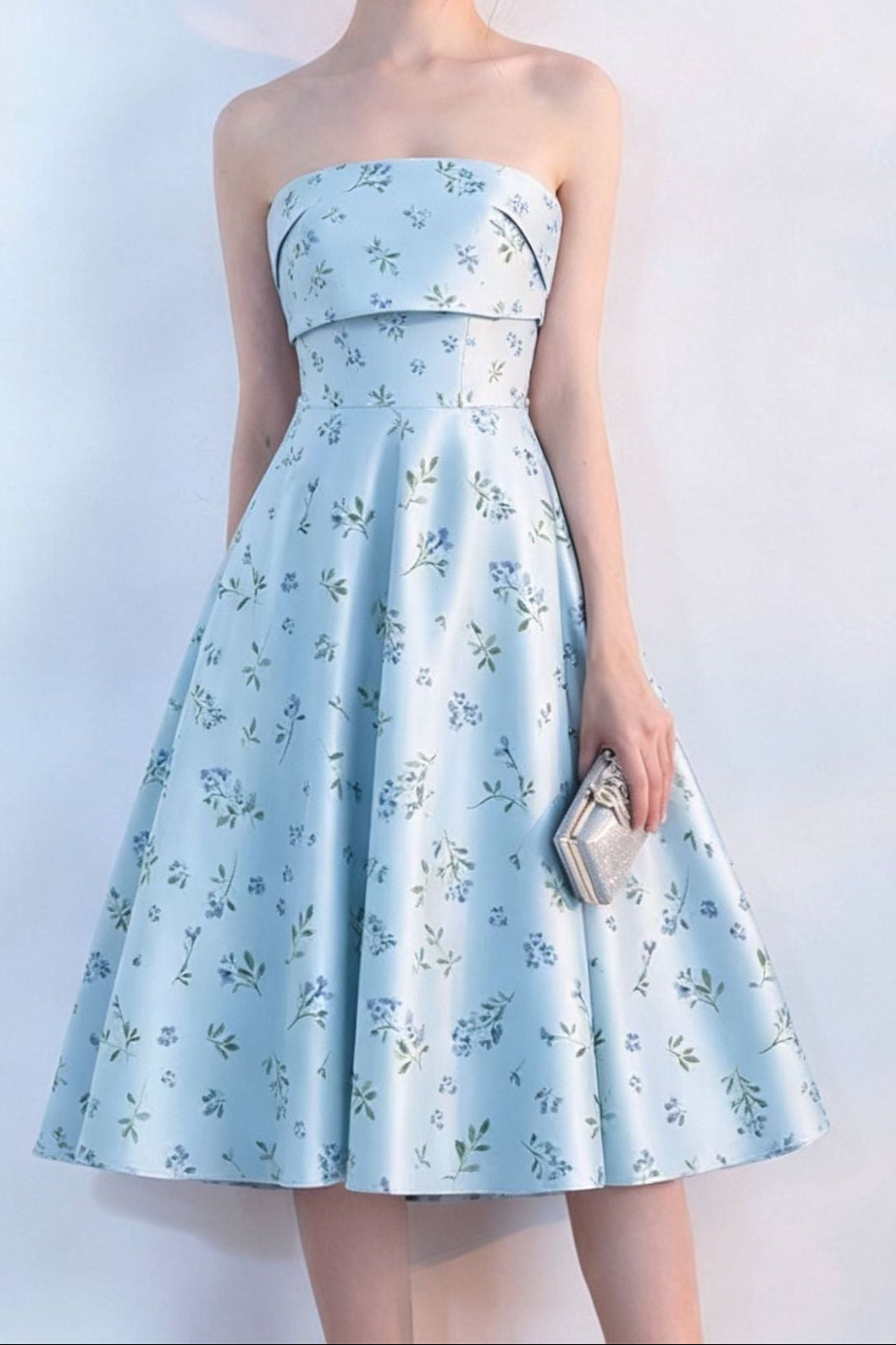 FLORAL STRAPLESS MIDI DRESS FOR PARTY