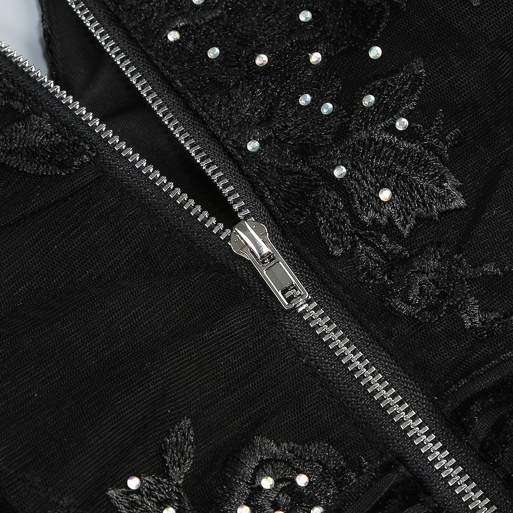 BLACK DIAMOND 3D FLOWER JUMPSUIT, ELEGANT PARTY