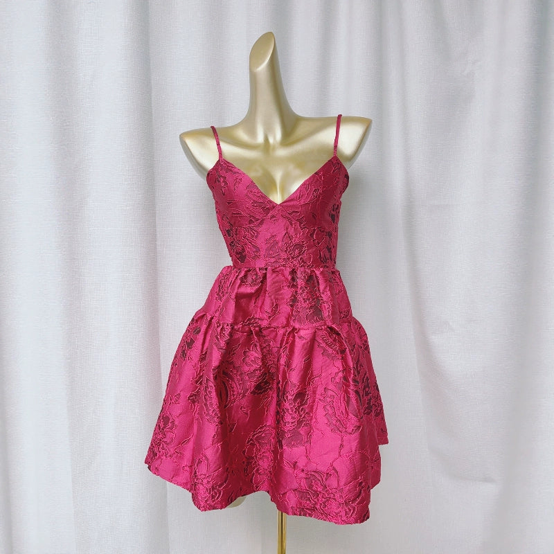 JACQUARD DOPAMINE SLIP MINI DRESS FOR PARTY