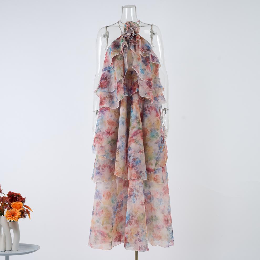 SUSIE MULTICOLOR FLORAL HALTER MIDI DRESS