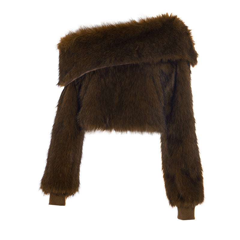STACEY ONE-SHOULDER FUR TOP FOR PARTY