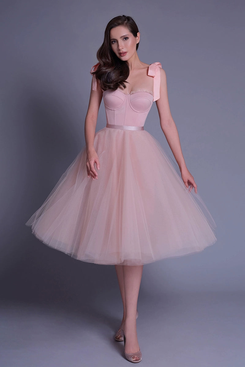 PINK UMBRELLA MIDI DRESS FOR WEDDING GUEST