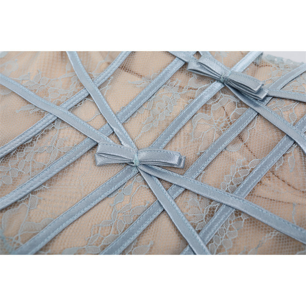 LIGHT BLUE LACE CORSET TULLE MINI DRESS