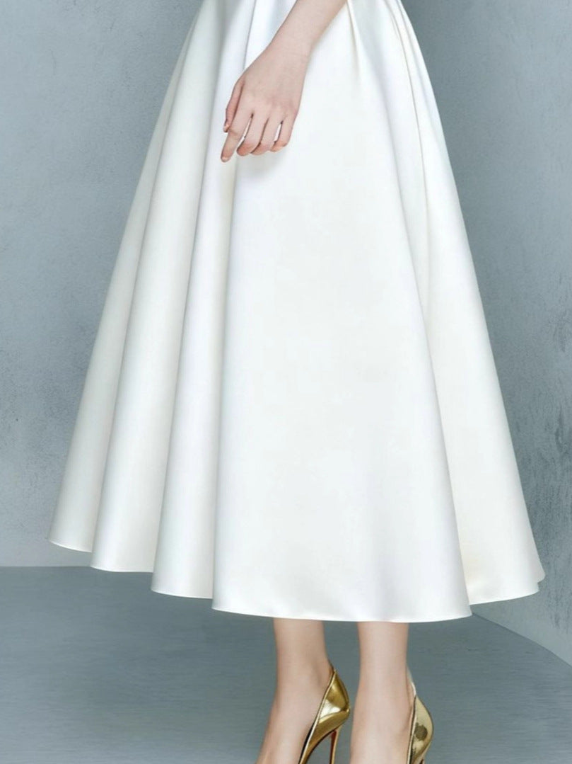 IRREGULAR BOW BELTED A-LINE MIDI DRESS
