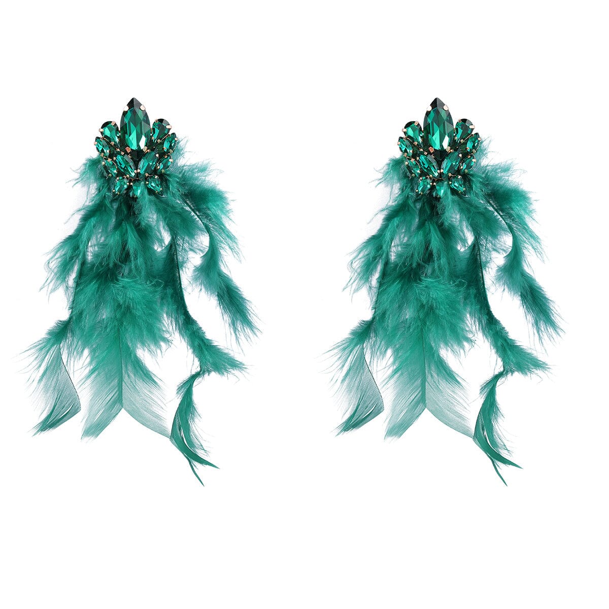RHINESTONE FEATHER DROP EARRINGS FOR PARTY