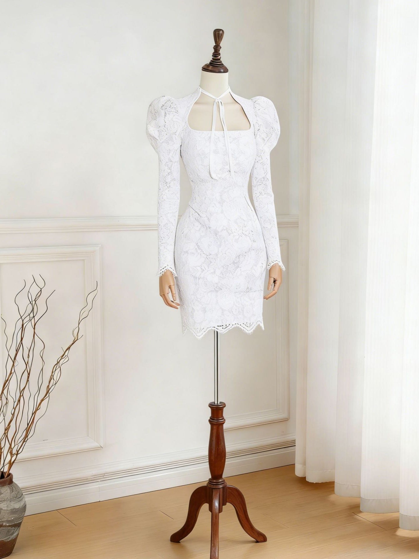 LACE PUFF-SLEEVE MINI DRESS FOR PARTY