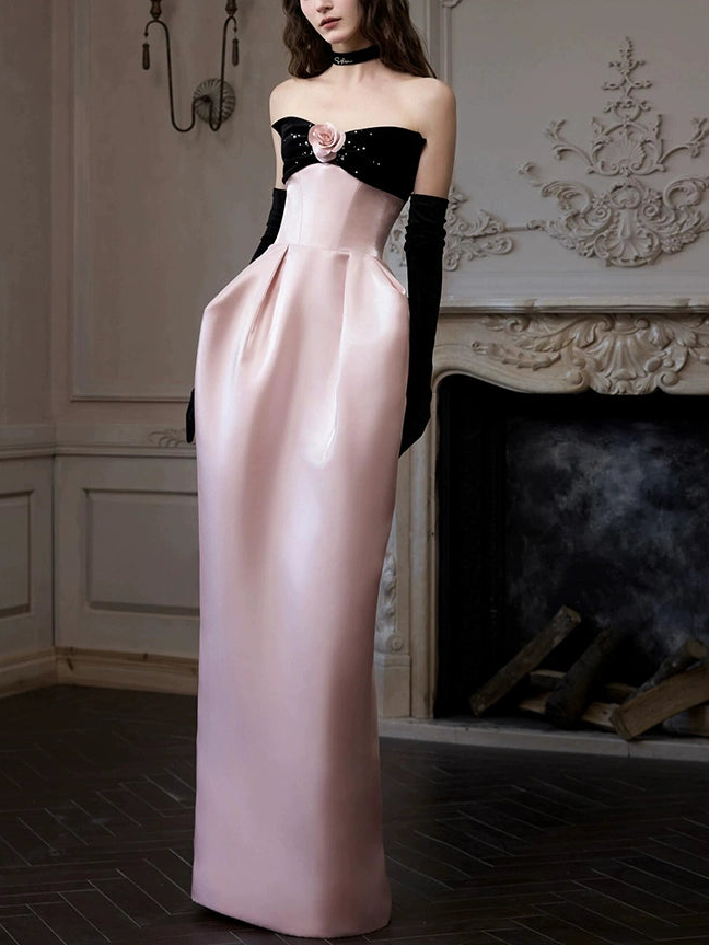O1CN016aBBhj2I0eN7ZNKgj__2947779224 SATIN PINK FLOWER STRAPLESS MAXI PROM DRESS