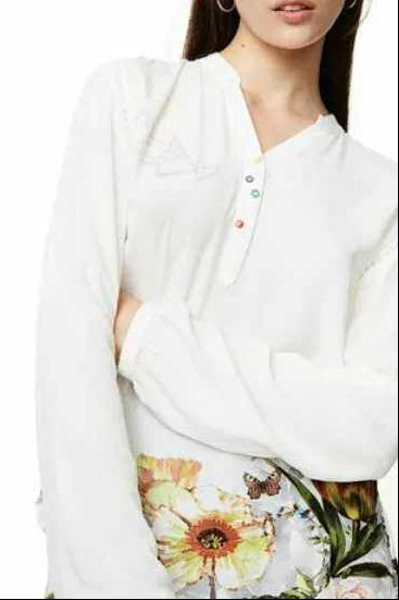 WHITE HENLEY FLORAL BACK LONG SLEEVE BLOUSE
