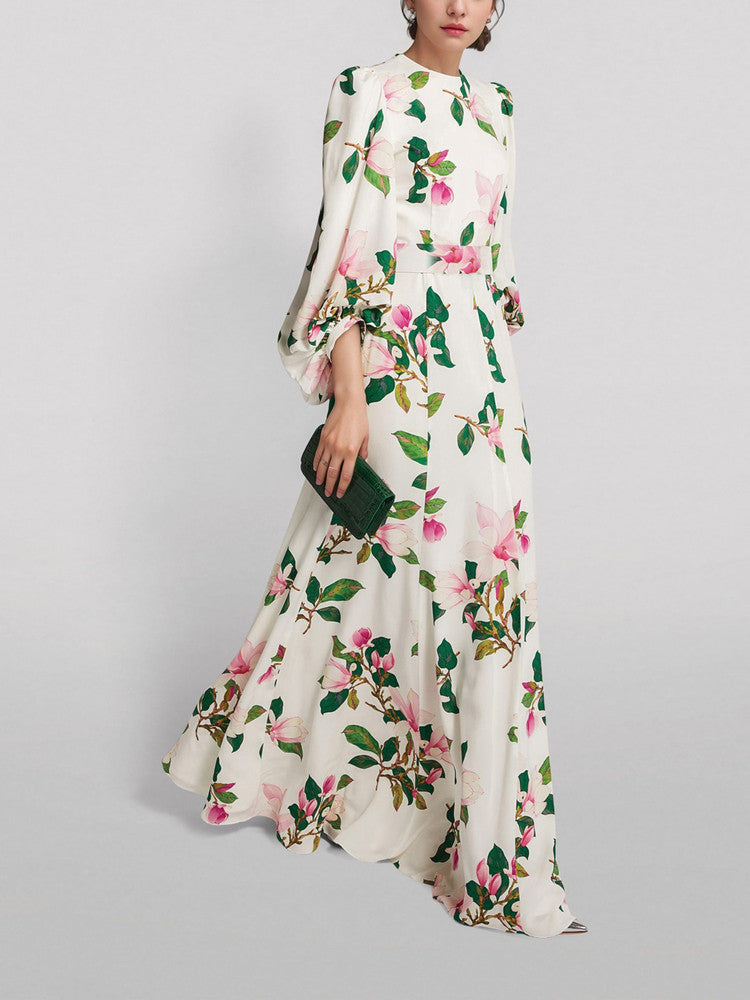 O1CN016sK1Tq1SvZaEVLfOq__277952309 WHITE FLORAL SATIN MAXI DRESS WITH BALLOON SLEEVES