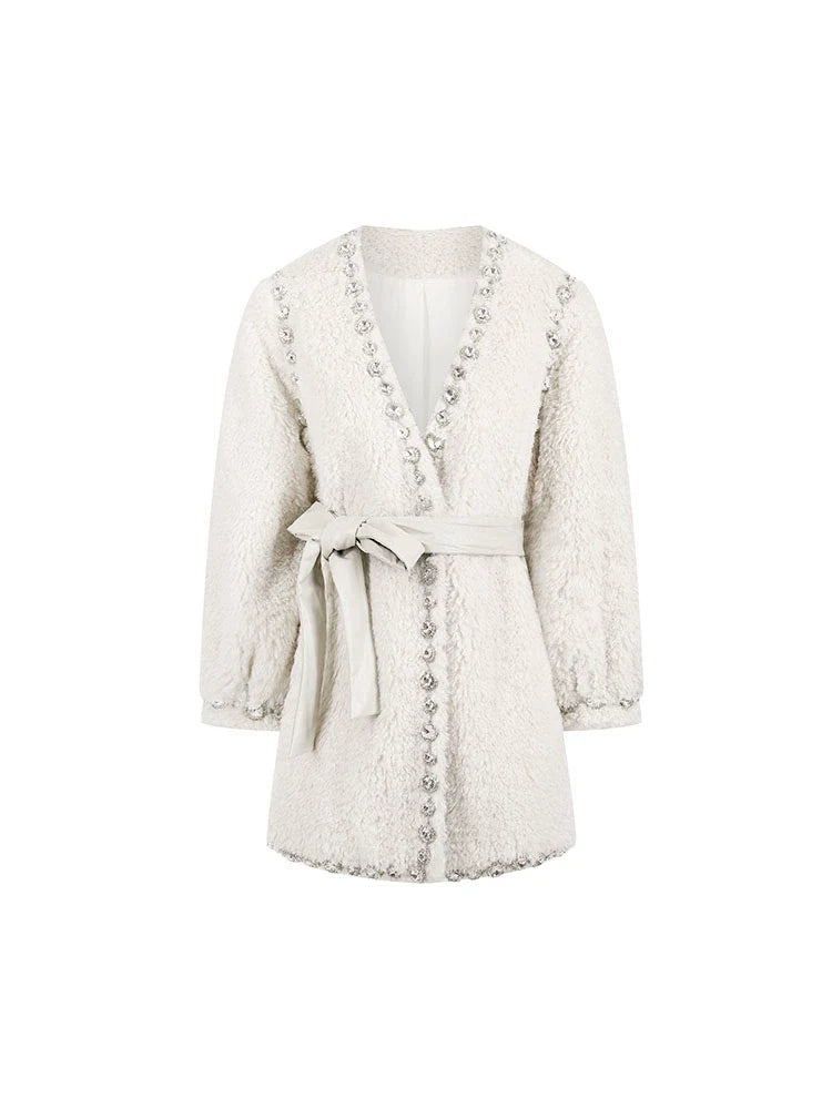 JOY V-NECK DIAMOND STUD COAT, LONG SLEEVE