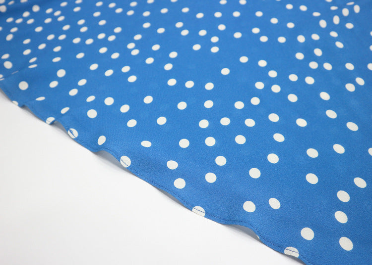 POLKA DOT LACE V-NECK MAXI DRESS IN BLUE