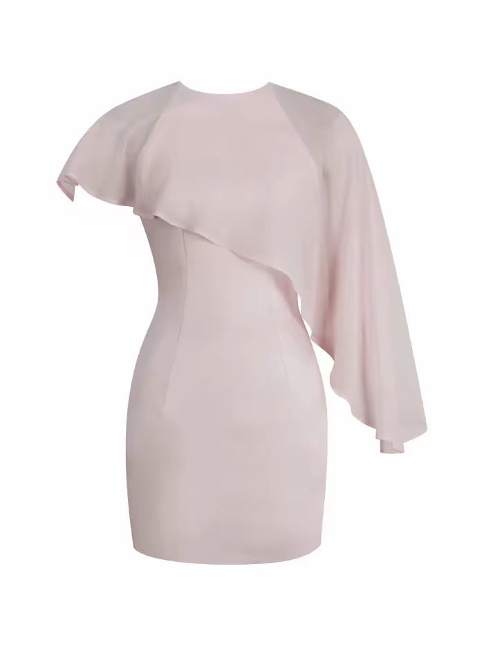 CAPE OVERLAY BODYCON MINI DRESS PINK