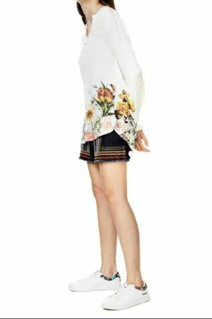 WHITE HENLEY FLORAL BACK LONG SLEEVE BLOUSE