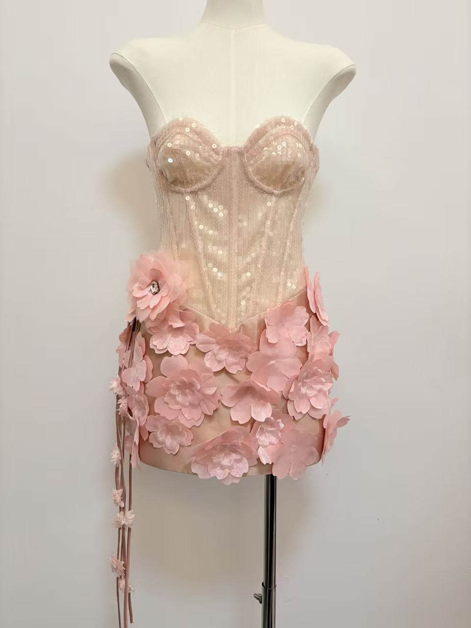 KELLY SEQUIN 3D FLOWER MINI DRESS - PINK COCKTAIL