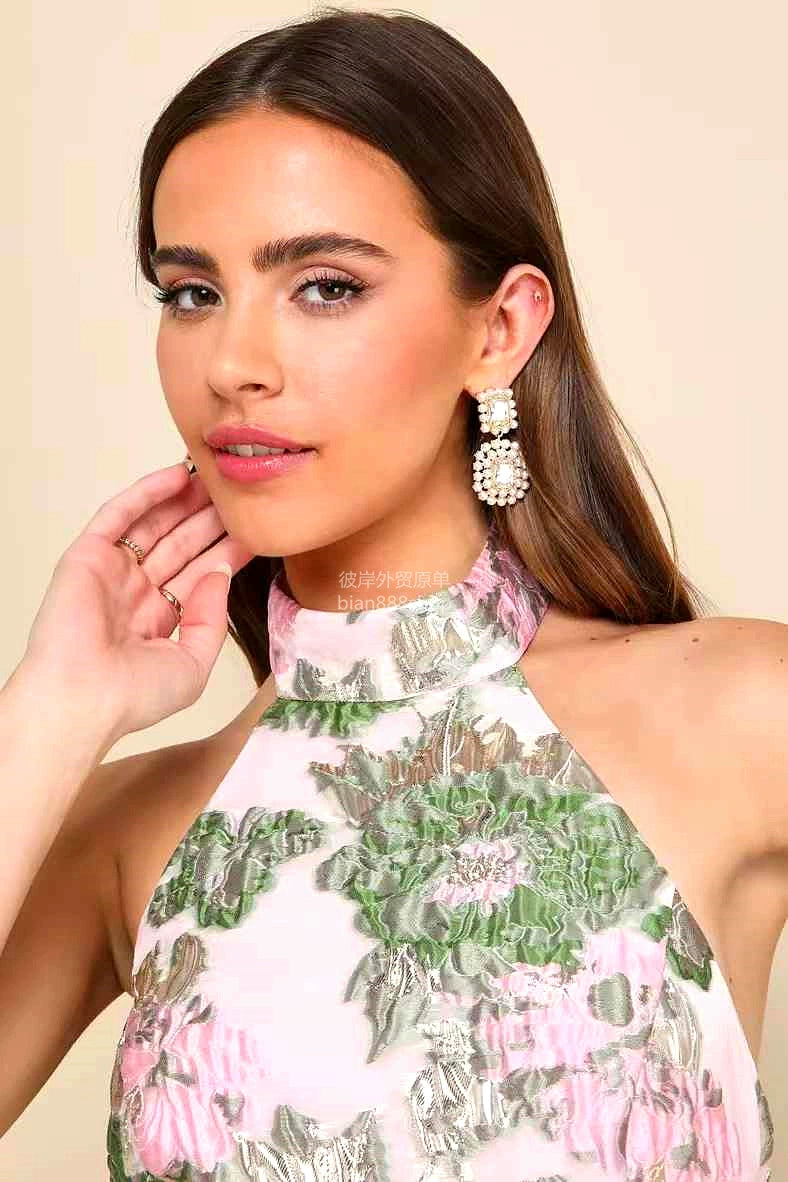 JACQUARD FLORAL OPEN BACK MINI DRESS