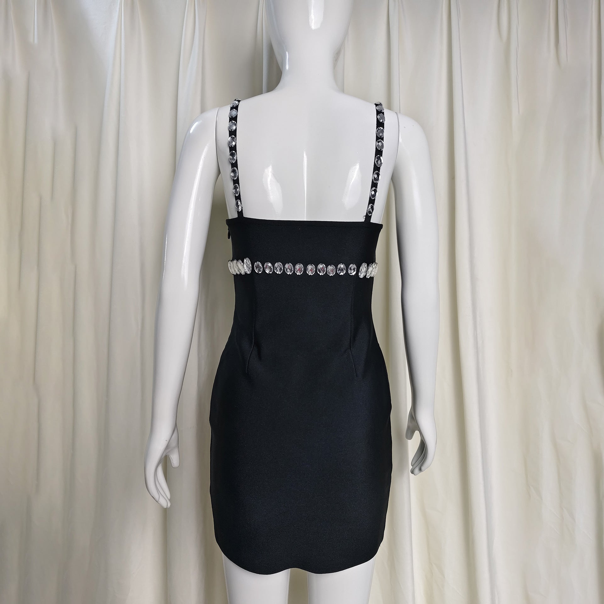 KAREN V-NECK RHINESTONE BODYCON MINI DRESS