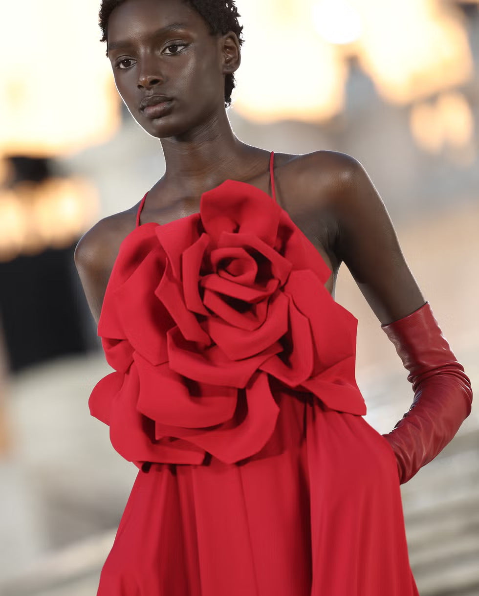 WINIFRED RED 3D FLOWER STRAP MAXI DRESS