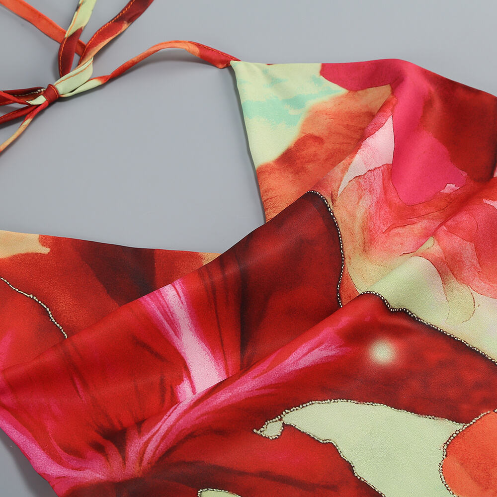 FALLING TROPICAL BLOOM HIGH SLIT MAXI DRESS