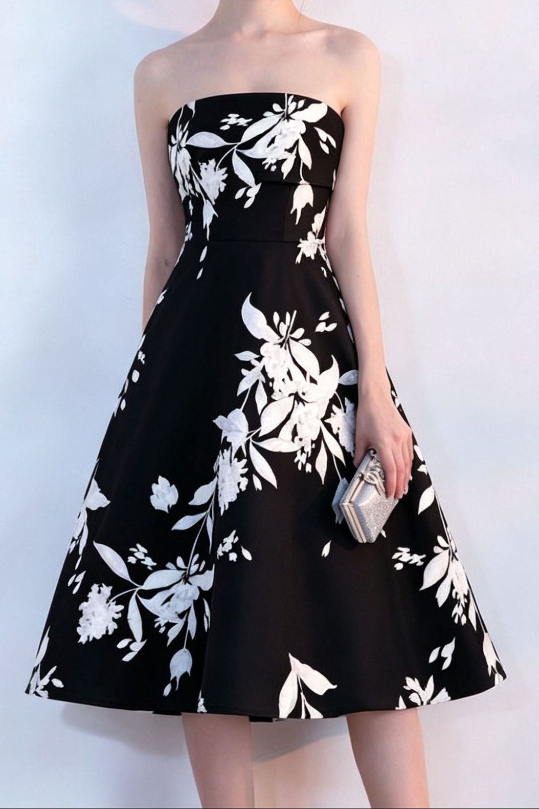 FLORAL STRAPLESS MIDI DRESS FOR PARTY