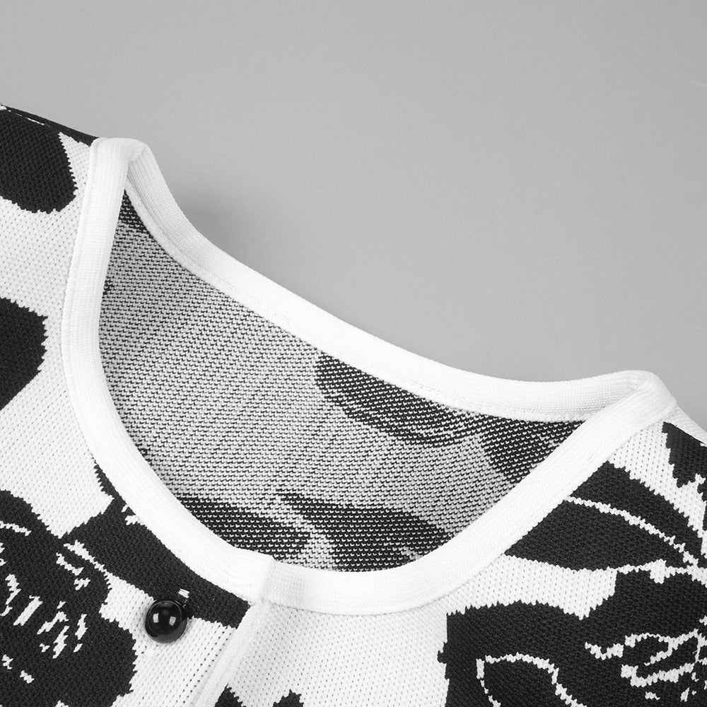 KNIT CARDIGAN SET JACQUARD MIDI PENCIL SKIRT